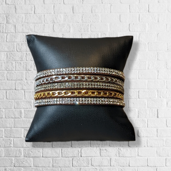 A7 Silver Crystal Gold Rhinestone Suede Wrap New Brown Bracelet Adjustable A7 - Picture 11 of 16